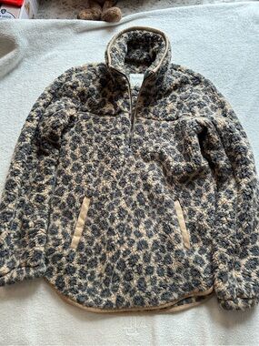 Abercrombie and Fitch Leopard Print Sherpa Half-Zip Pullover